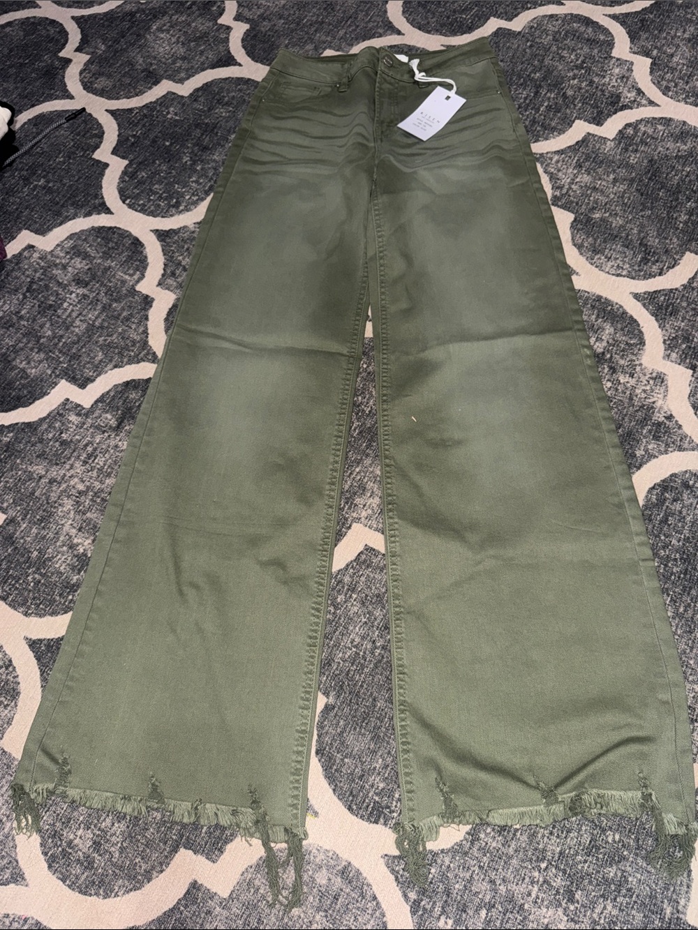 Risen Lanie High-Rise Wide-Leg Flare Jeans in Olive Green size 1
